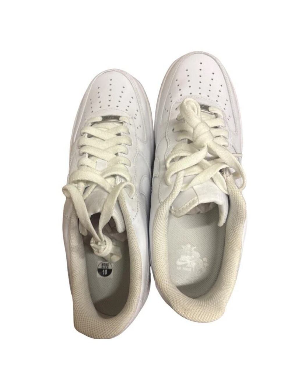 Nike Air Force 1 Low Mens 10 Triple White Leather Sneakers Shoes Used